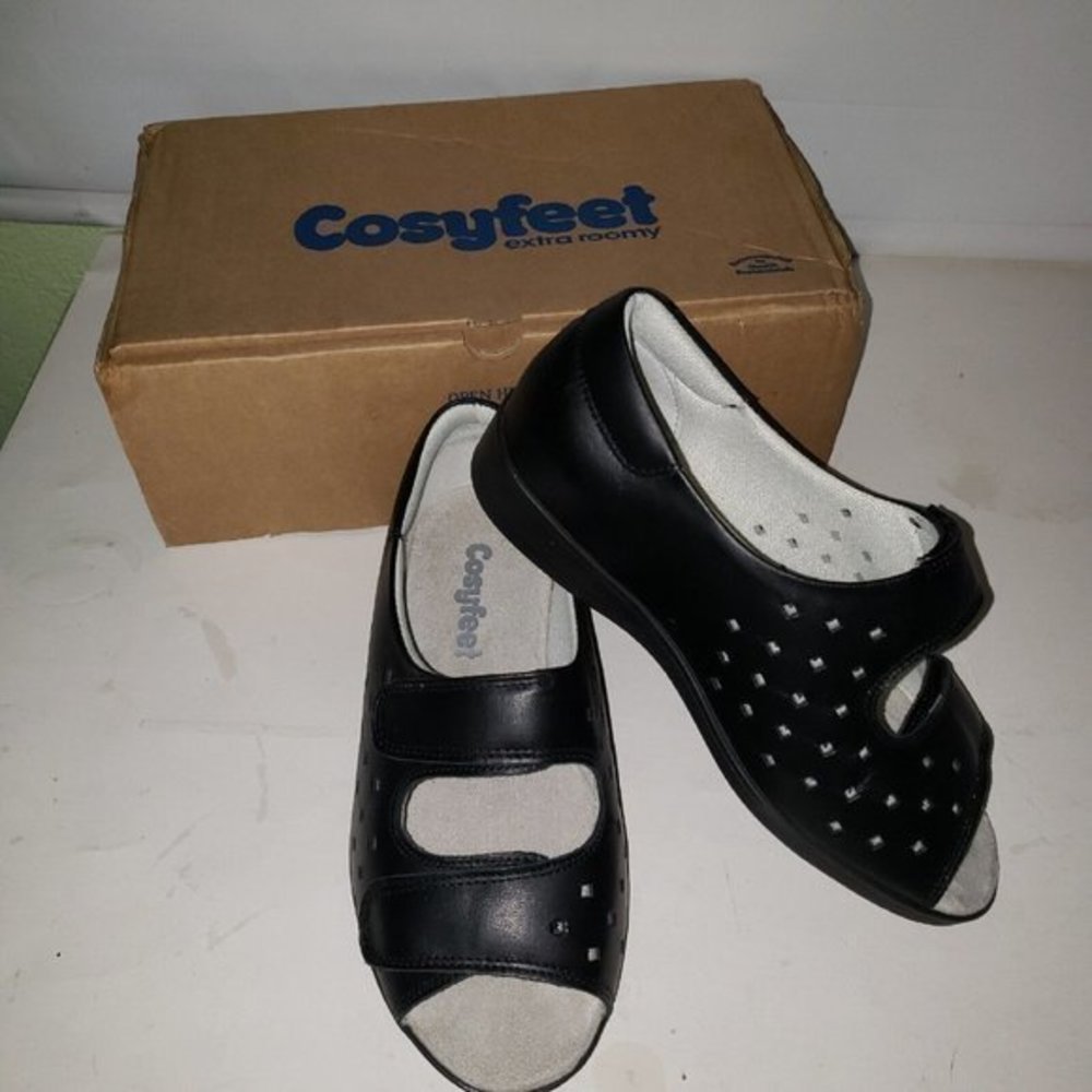 NEW Cosyfeet Extra Roomy Connie Sandal Womens Black‎ Sz 6 UH014